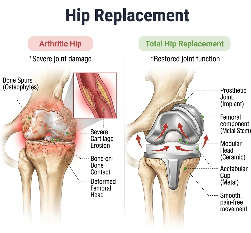 Total Hip Replacement Surgery — anatomy diagram